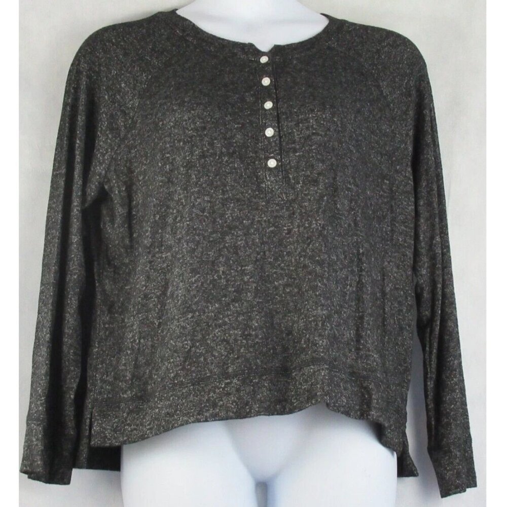 Alfani Women's Long-Sleeve Hacci Henley Pajama Top T-Shirt, Charcoal Black
